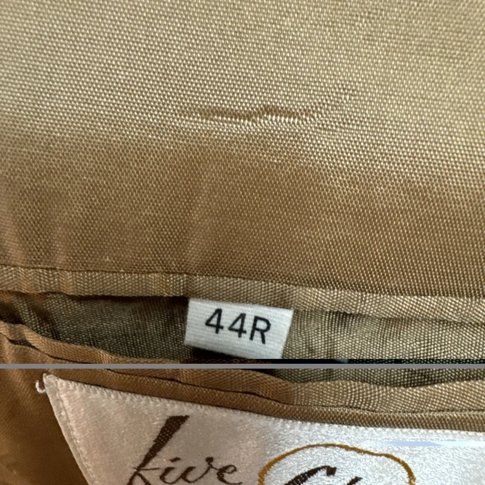 Five G's Camel Brown Gold Button Blazer Sport Coat Jacket 44R Slim Fit VTG USA